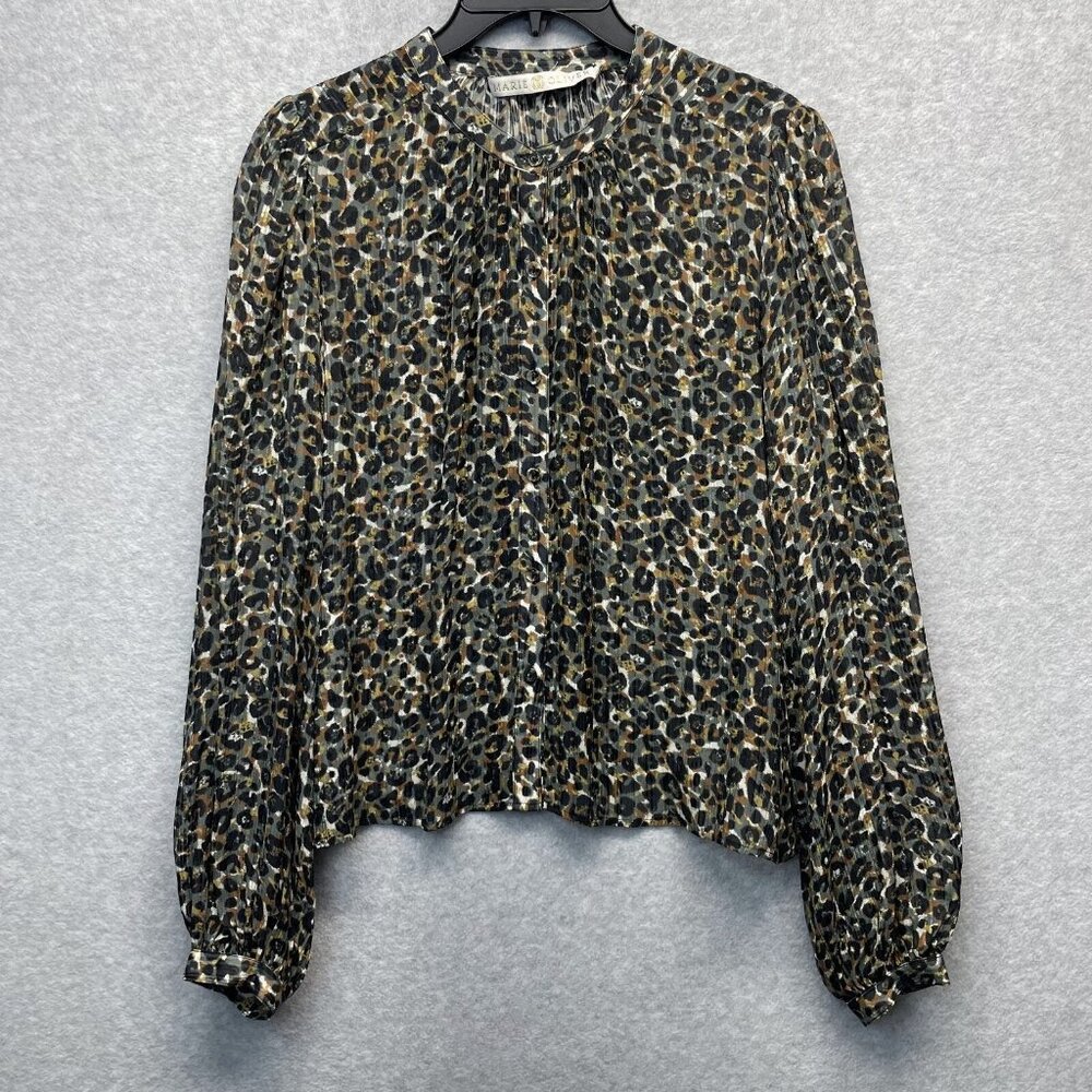 Marie‎ Oliver Silk Blend Blouse Womens Medium Animal Print Leopard Mob Wife